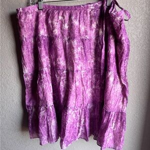 Talbots Purple white cloud tie dye tiered lined skirt cotton Size 18W EUC